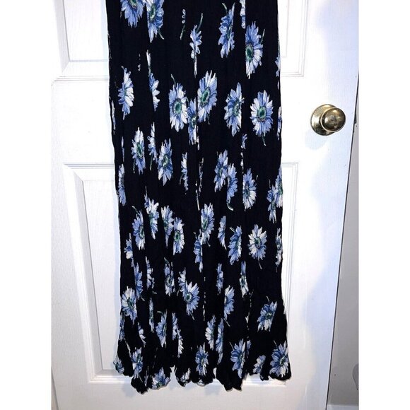 Vintage 90S AMERICAN ANGEL Navy Floral Crinkle Maxi Dress Goth Cottagecore - Picture 4 of 11